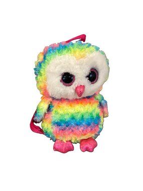 TY BEANIE BOOS 11" NEON RAINBOW OWEN THE OWL PLUSH BACKPACK PURSE WITH STRAPS